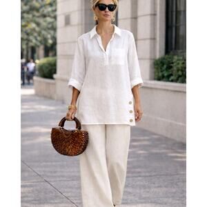 J. Jill Love Linen Women's Linen Tunic Oversized Lagenlook Sz. XS Quiet Luxury